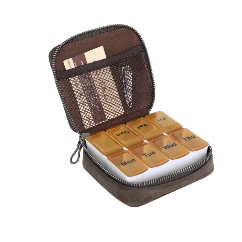 Montana West Genuine Leather Pill Box Travel Organizer/ Zippered Case - Picture 3 of 3